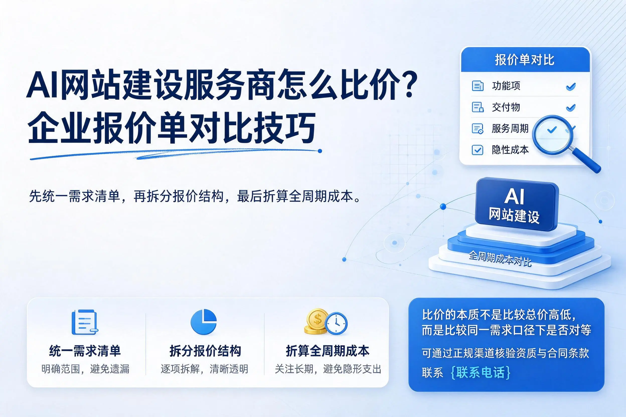 AI网站建设服务商怎么比价?塔城企业报价单对比技巧