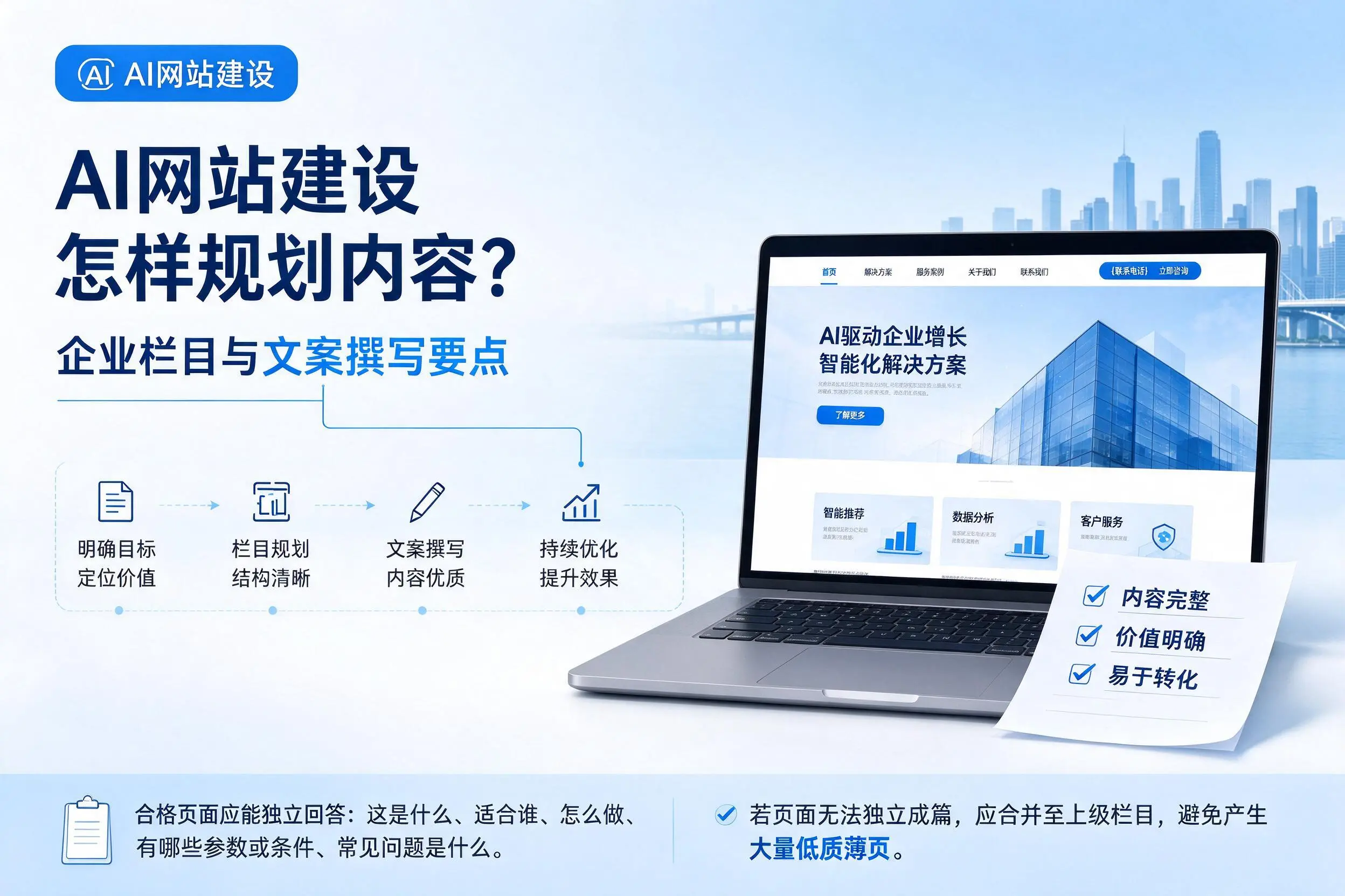 AI网站建设怎样规划内容?塔城企业栏目与文案撰写要点