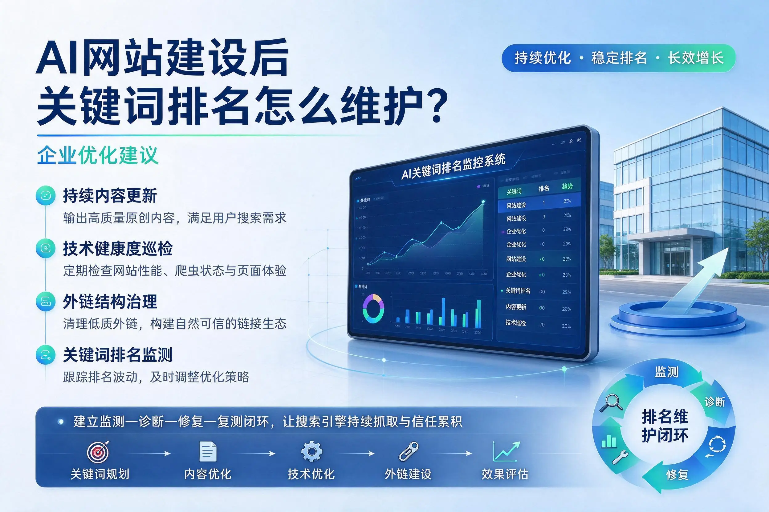 AI网站建设后关键词排名怎么维护？塔城企业优化建议